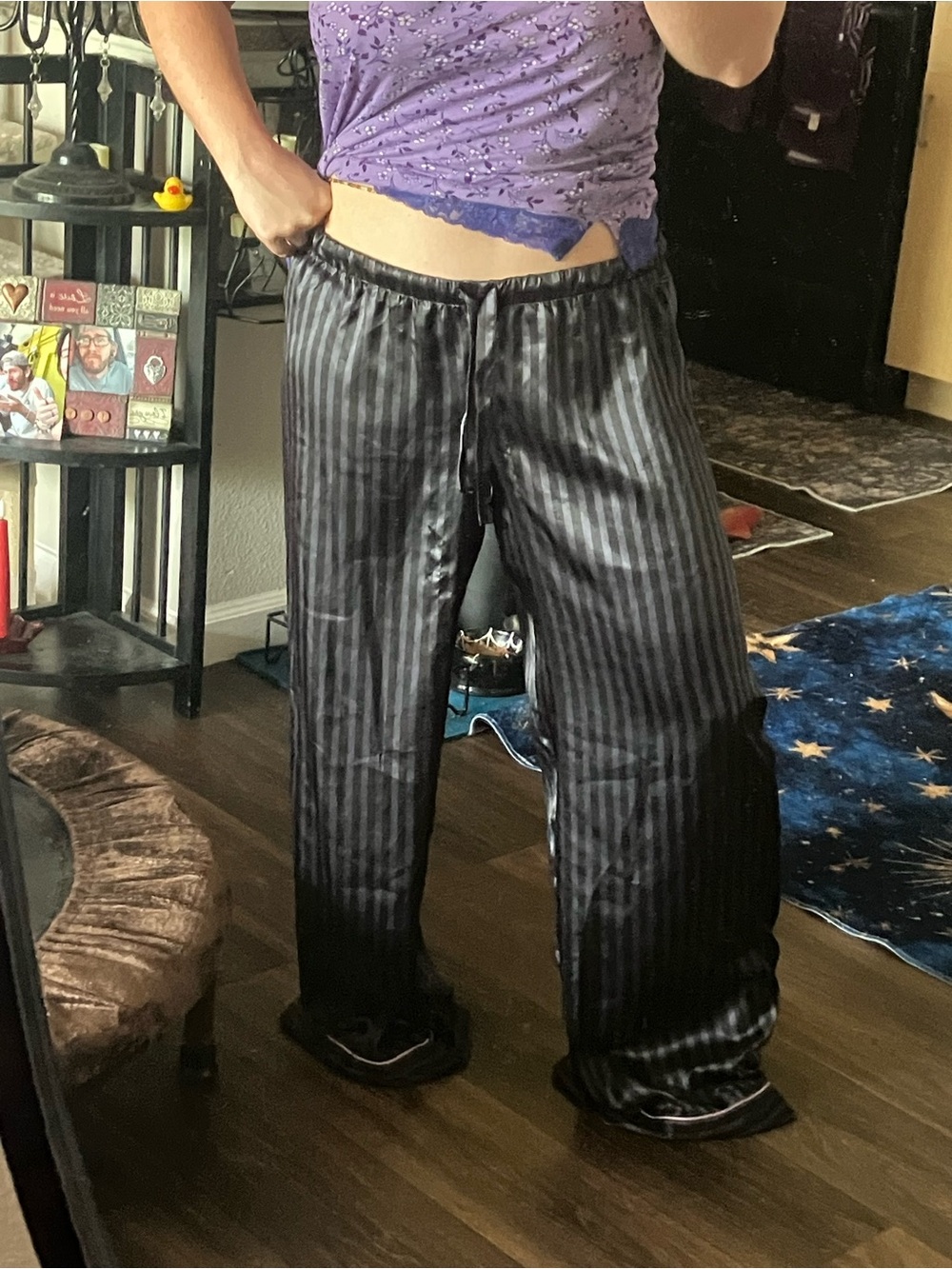 Victoria's Secret Black Satin Striped Pajama Pants